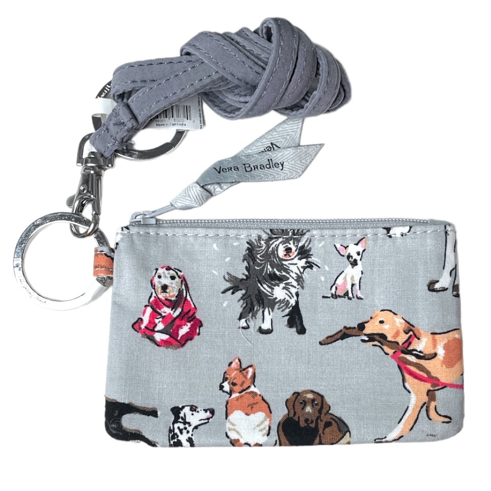 Vera Bradley Dog Show Zip ID and Lanyard Gray Grey